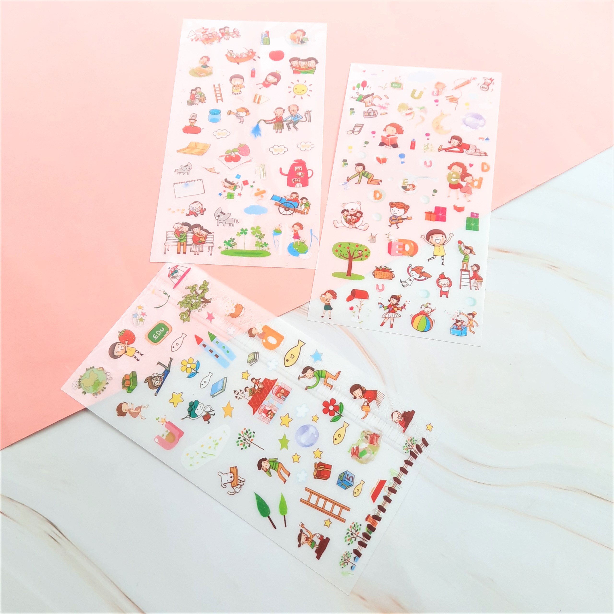 Combo 2 Bộ 6 Tấm Sticker Dán Trang Trí - Happy Childhood Và Happiness