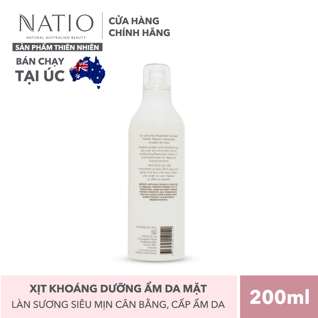 Xịt Khoáng Dưỡng Ẩm Da Mặt Natio Rosewater Hydration Rosewater Drench Mineral Face Mist 200ml