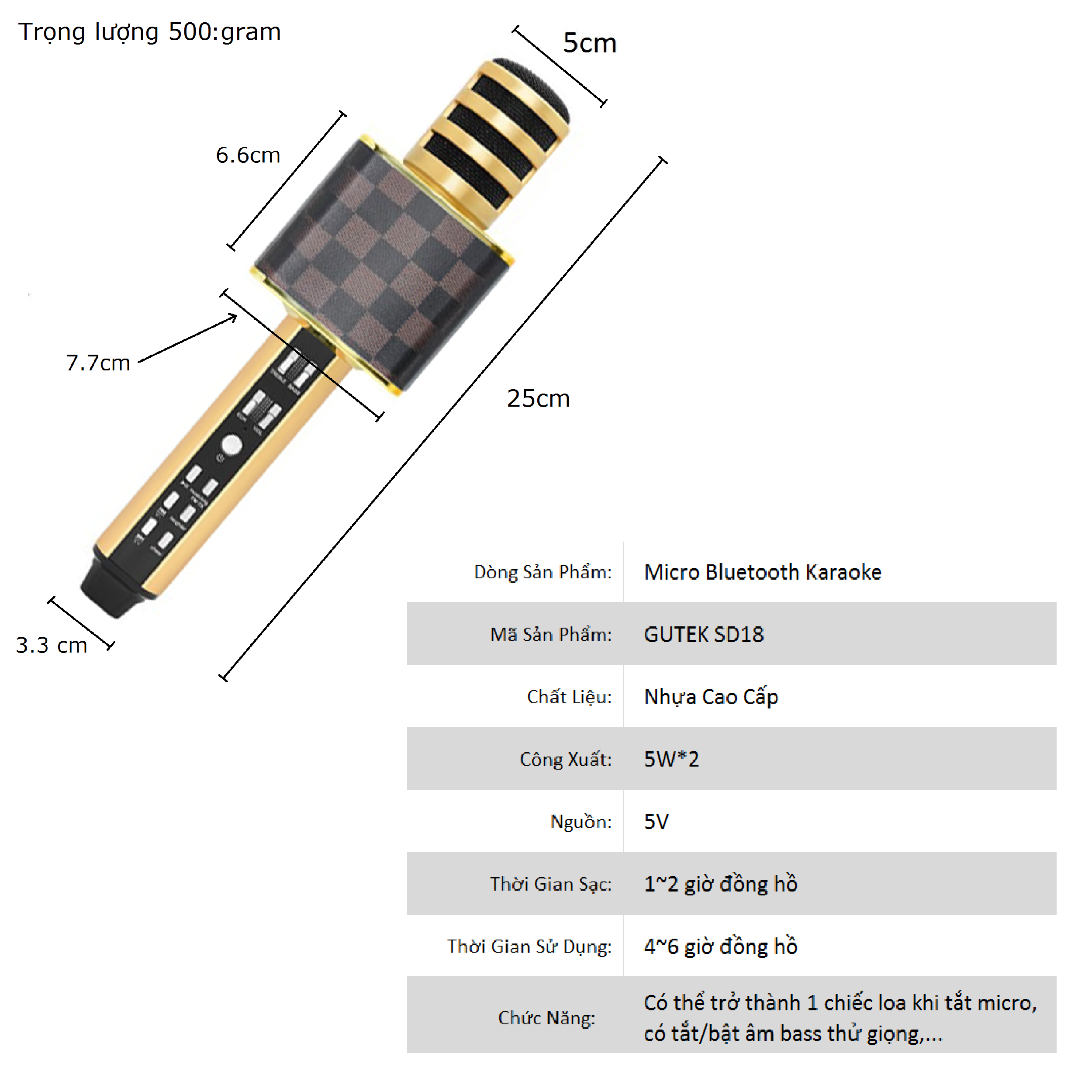 Micro Karaoke Bluetooth GUTEK SD18 Kèm Loa Không Dây, Âm Thanh Cực Hay, Bass Cực Đỉnh, Mic Hút Bắt Giọng Tốt, Đầu Bọc Bảo Vệ Mic, Hỗ Trợ USB, Thẻ Nhớ, Cổng 3.5, Nhiều Màu Sắc - Hàng chính hãng