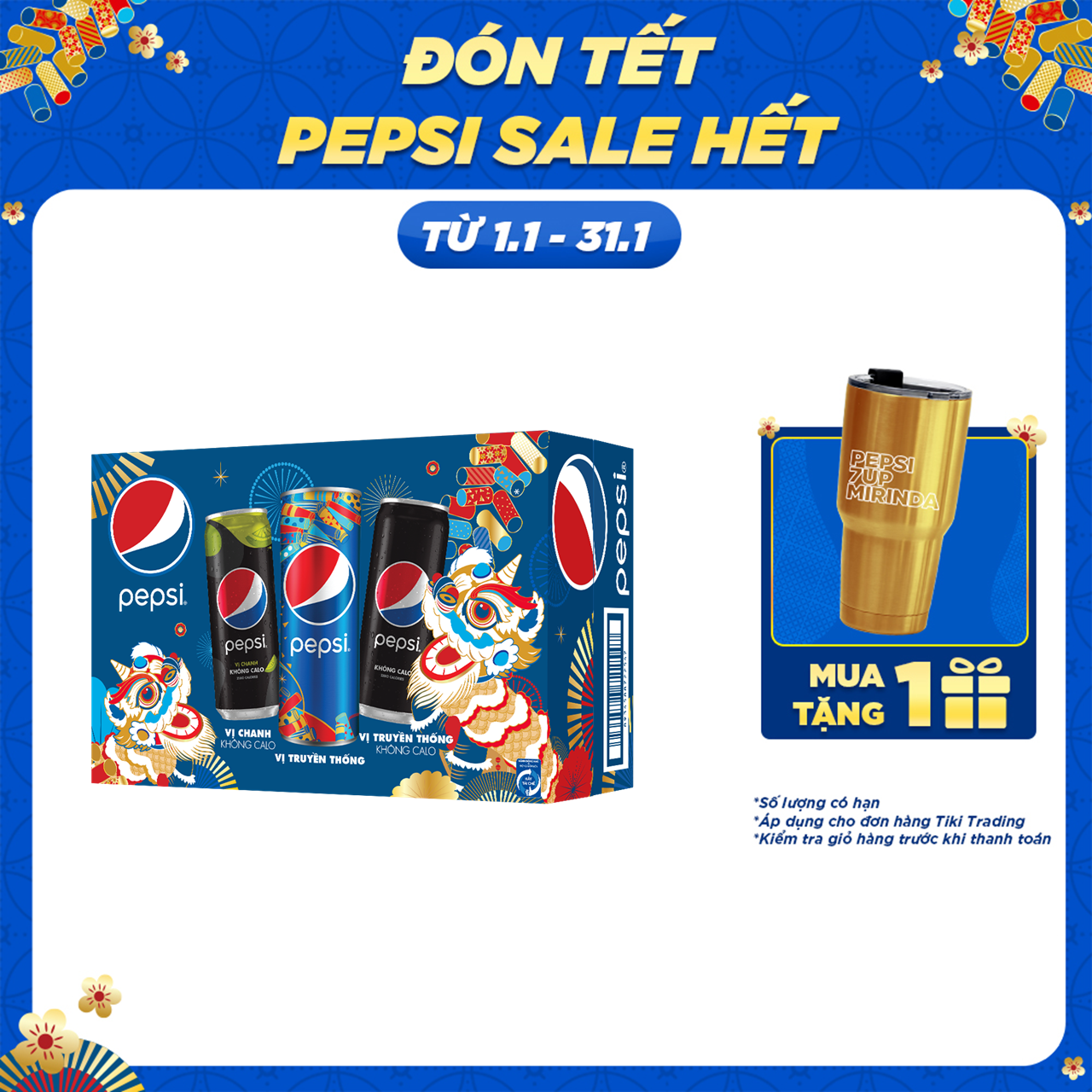 Thùng 24 Lon Nước Ngọt Có Gaz Pepsi Mix 3 Vị (320ml/lon) - Độc Quyền Online