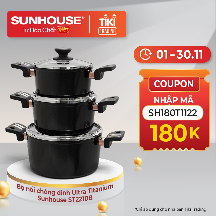 Bộ nồi cao cấp chống dính Ultra Titanium SUNHOUSE ST2201B