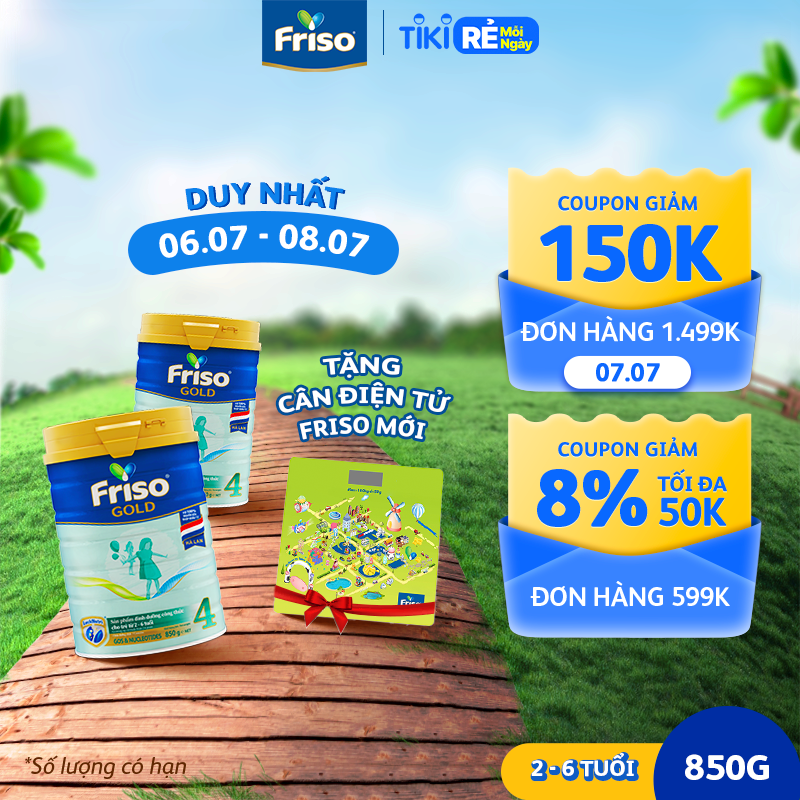 Combo 2 lon sữa Bột Friso Gold 4 850g (Dành Cho Trẻ Từ 2 - 6 Tuổi) + Tặng cân điện tử Friso mới