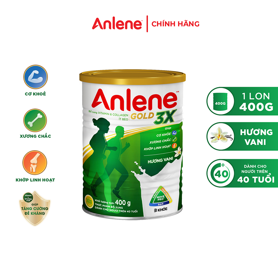 Sữa Bột Anlene Gold Movepro 3X Hương Vanilla (Hộp Thiếc 400g)