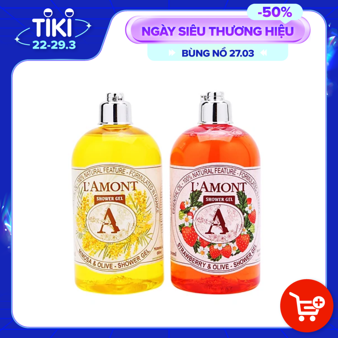 Combo Sữa Tắm L'amont En Provence Mimosa Shower Gel (Hương Dâu) +  Strawberry Shower Gel (Hương hoa Mimosa) 500ml/chai