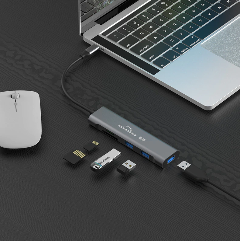 Cáp Blueendless Type C Sang HDMI 4K 1000Mbps Ethernet, 3 USB 3.0 Ports, SD/TF Card Reader - Hàng Nhập Khẩu