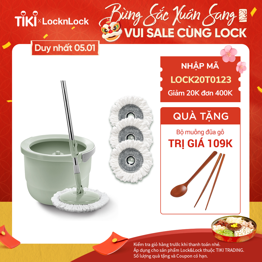 Bộ cây lau nhà Lock&Lock Mini Spin Mop & 4 bông lau sàn ETM498MITS2 - Màu xanh mint