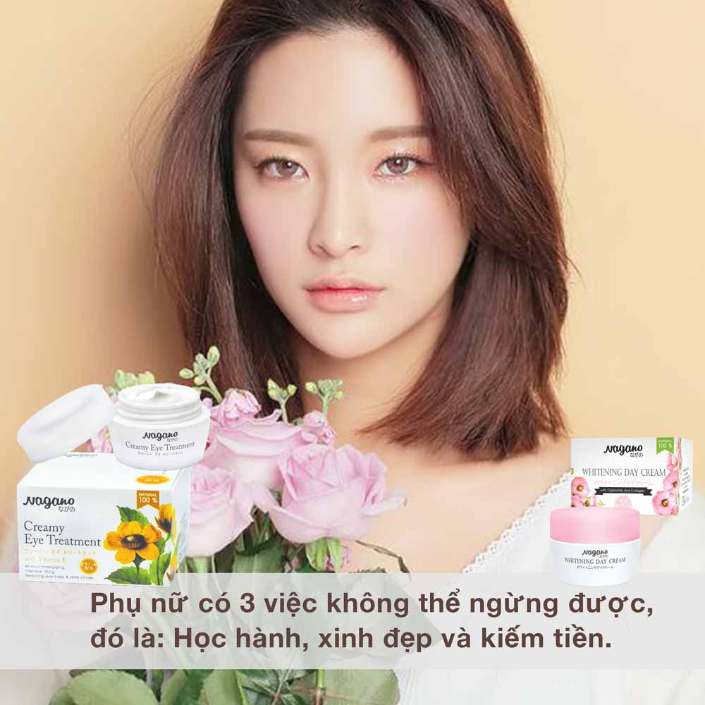 Combo Kem Dưỡng Trắng Da Ban Ngày Và Kem Trẻ Hóa Da Vùng Mắt Nagano Japan - Whitening Day Cream & Creamy Eye Treatment - Bộ đôi ngăn ngừa mụn đầu đen, tàn nhang, giảm quầng thâm và nếp nhăn quanh mắt