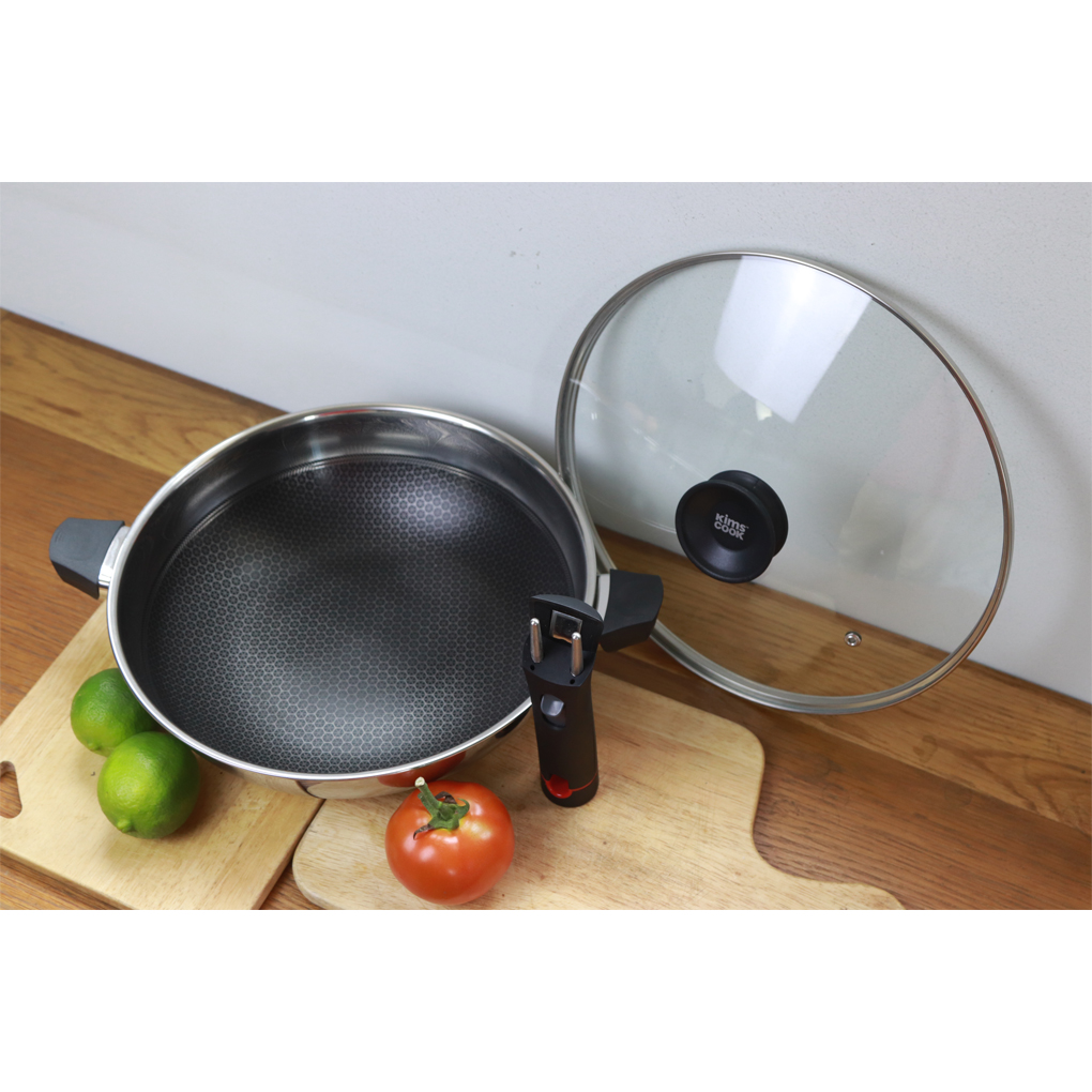 Bộ chảo xửng cao cấp Blackcube T&amp;K Kims Cook 24cm , 3 lớp đúc liền inox 304 ,  tặng 10 muỗng ăn