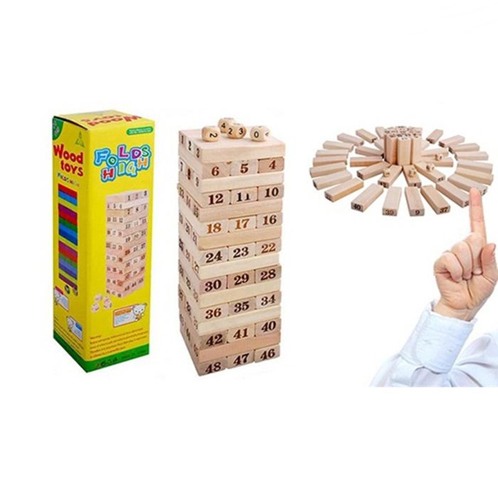 Bộ đồ chơi rút gỗ, đồ chơi gỗ thông minh, trò chơi rút gỗ Wiss Toy 48 thanh gỗ tự nhiên, game rút gỗ kèm 4 xúc xắc + Tặng Kèm Móc Khóa 4Tech.