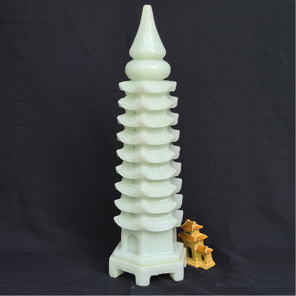 Tháp Văn Xương Đá Trắng Xanh Brazil 9 tầng - Maxi - 38cm - Hợp Mệnh Mộc, Thuỷ