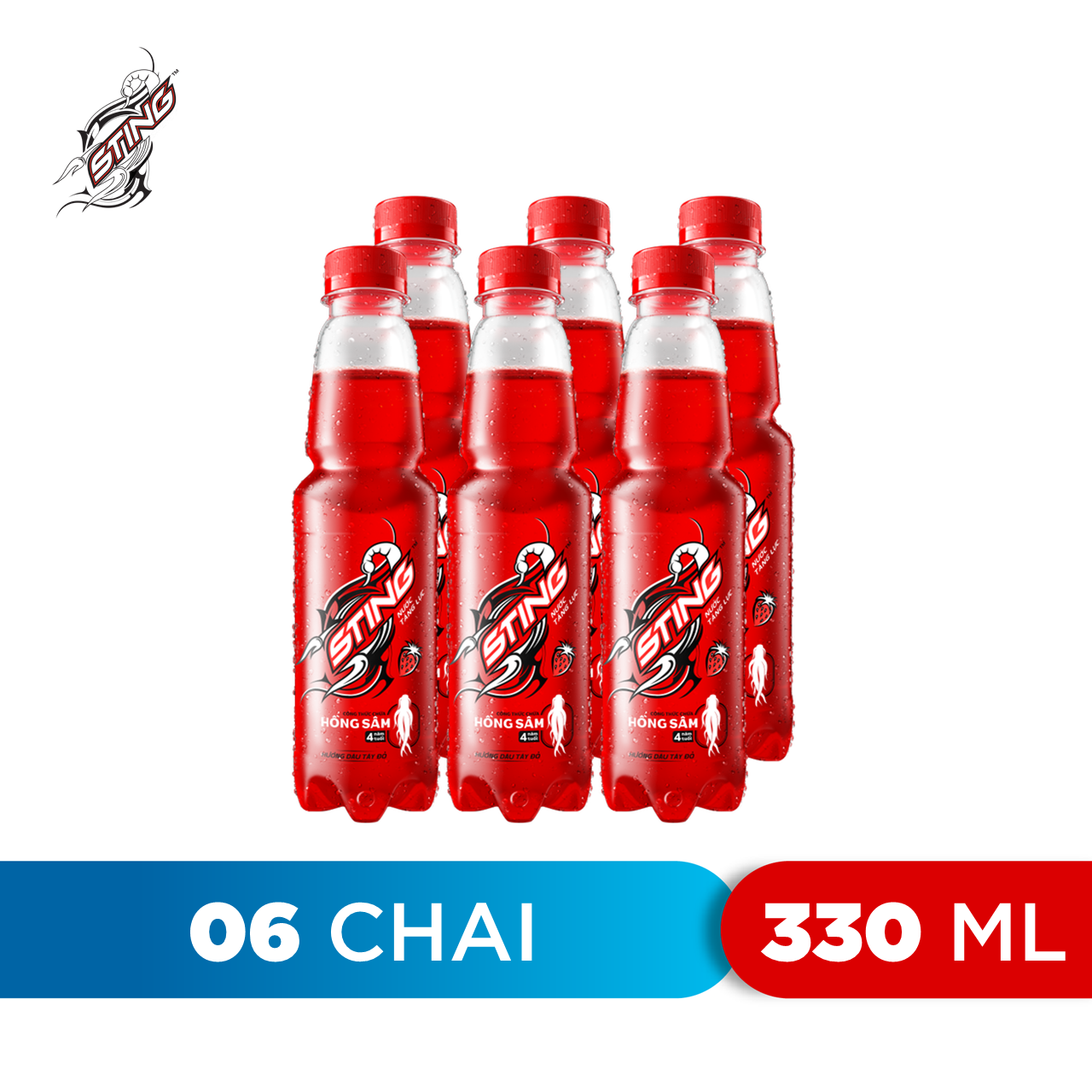 Lốc 6 Chai Nước Tăng Lực Sting Đỏ Dâu (330ml/Chai)