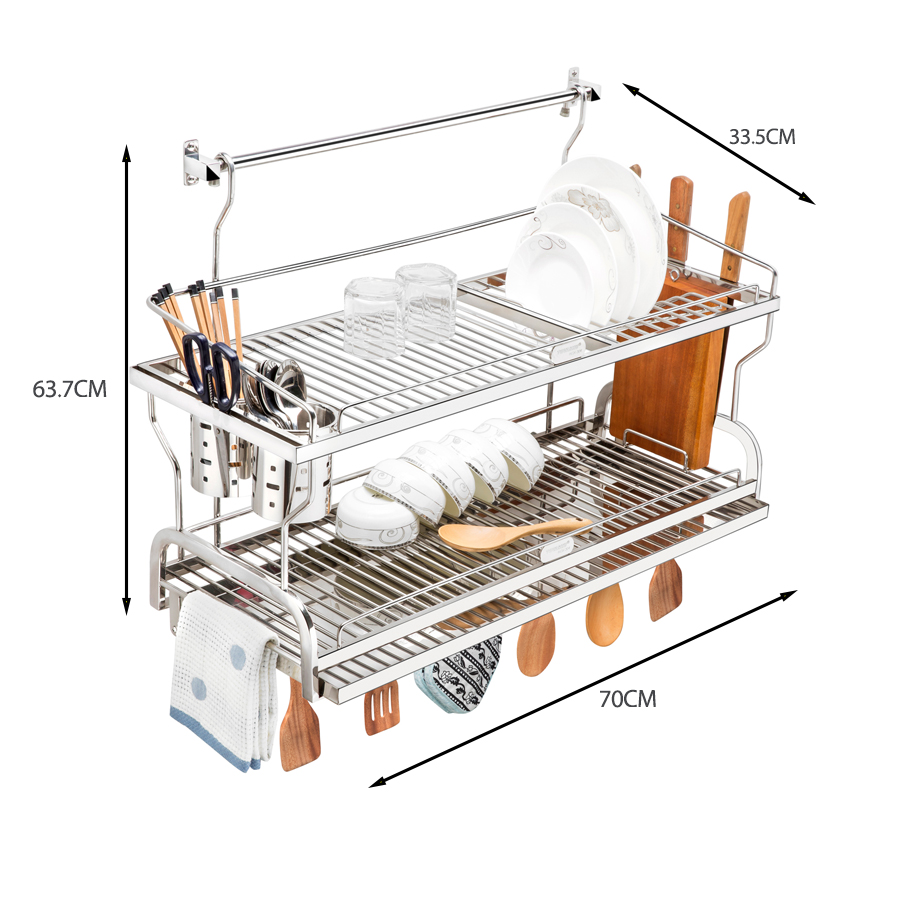 Kệ sóng chén treo inox 304 TOVASHU UTC2 - có khay inox 304 TOVASHU nhiều kích thước