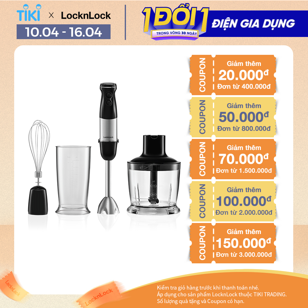 Máy xay cầm tay LocknLock - Hand Blender EJM559BLK (1000W) - Màu đen - Hàng chính hãng