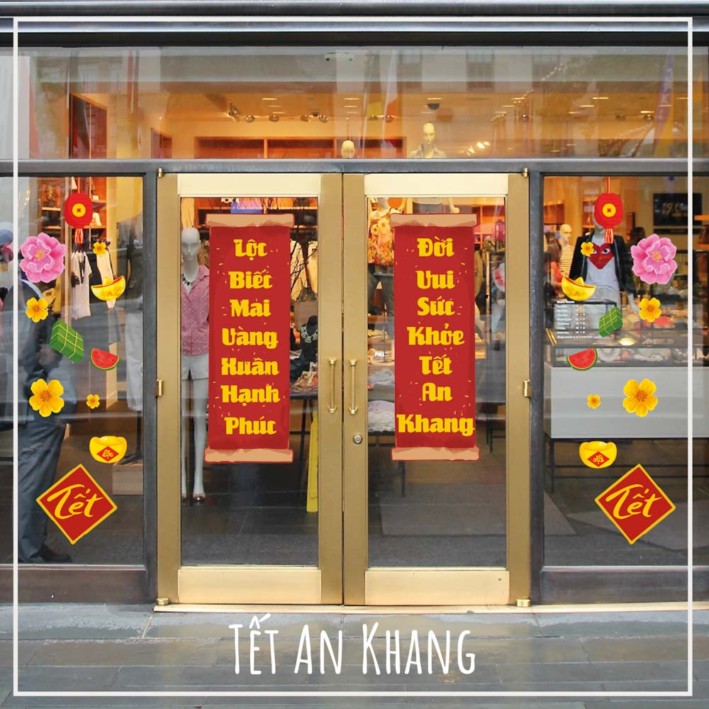 Tết An Khang - Bộ 2 tấm 40x80cm decal trang trí tết