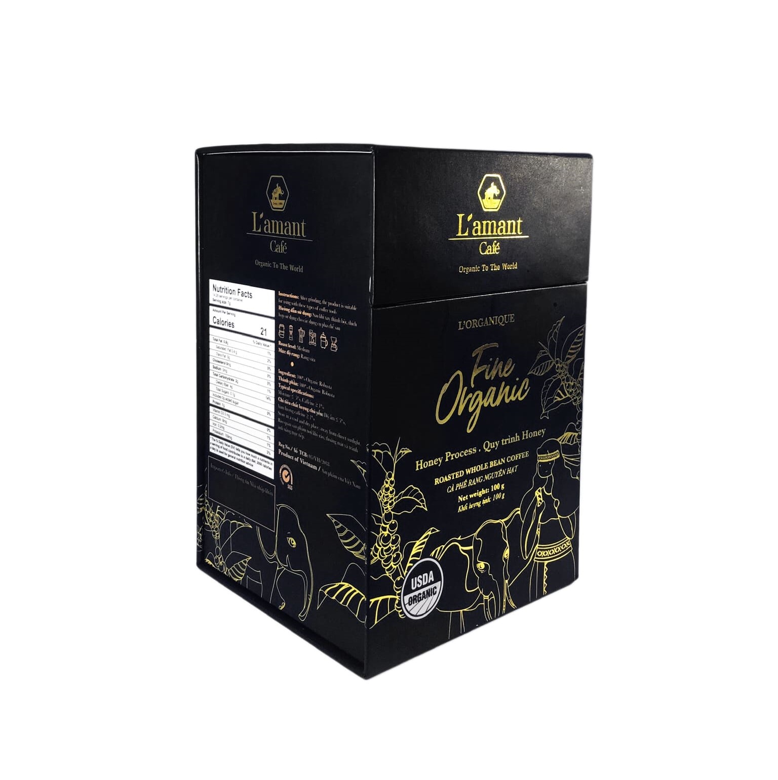 L'amant Cafe - Cà phê hạt rang L'Organique Fine Organic 100 g