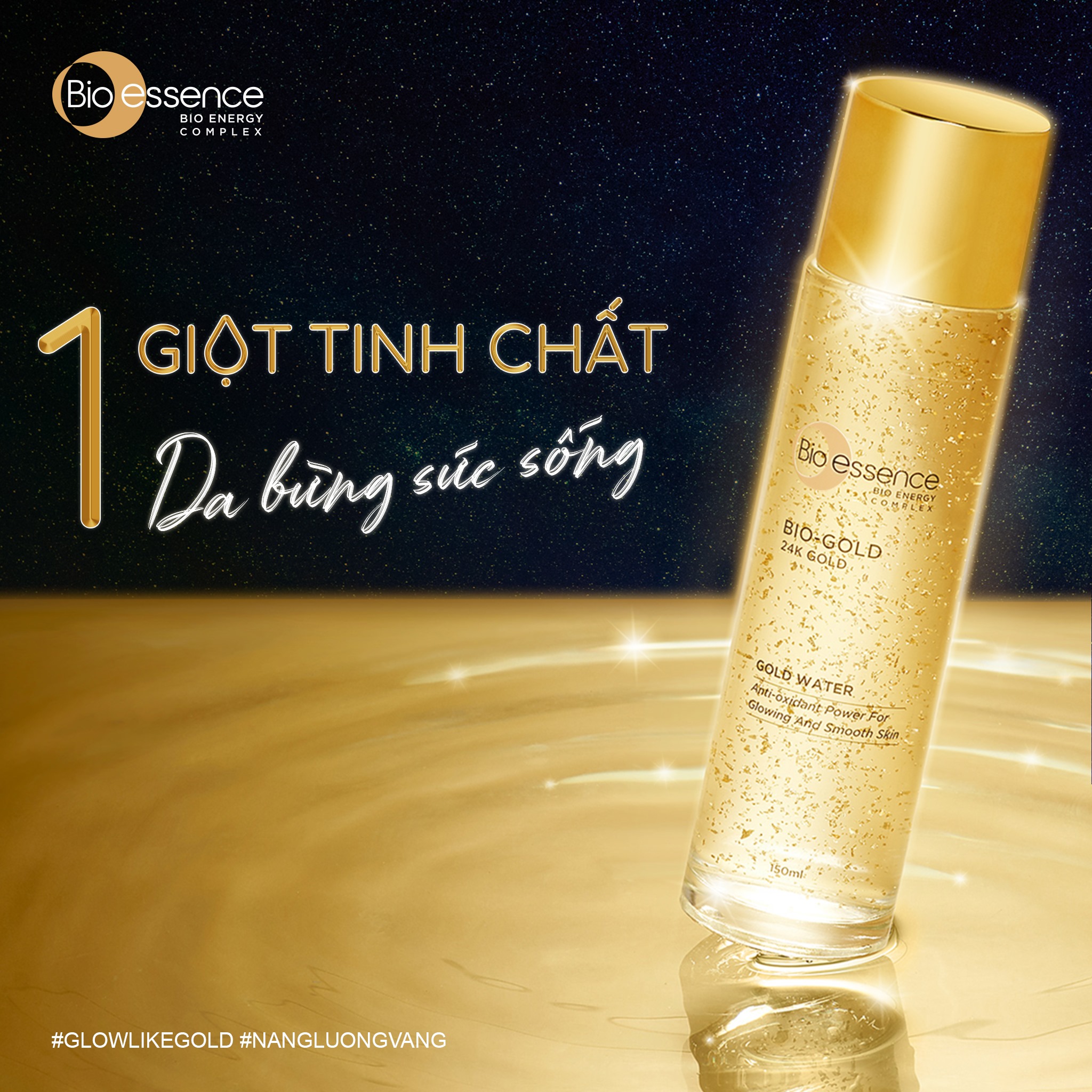 Combo 2 Nước dưỡng ngăn ngừa lão hóa vàng 24k Bio-Gold Bio-essence 150ml/chai