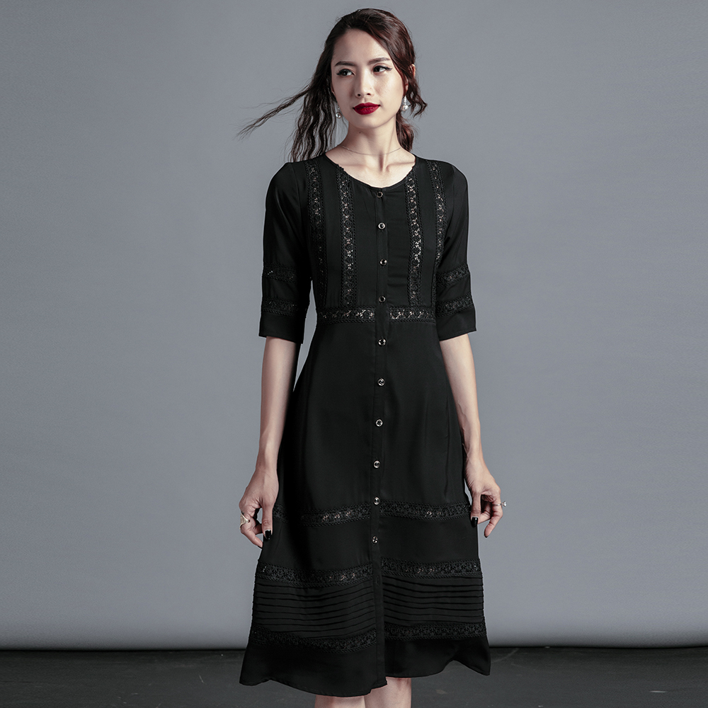 Đầm Suông Đầm Midi Thời trang thiết kế Hity DRE100 (Đen Huyền Bí)