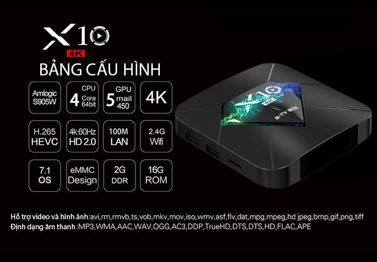 Android TV Box X10, 2G RAM và 16G ROM bộ nhớ trong