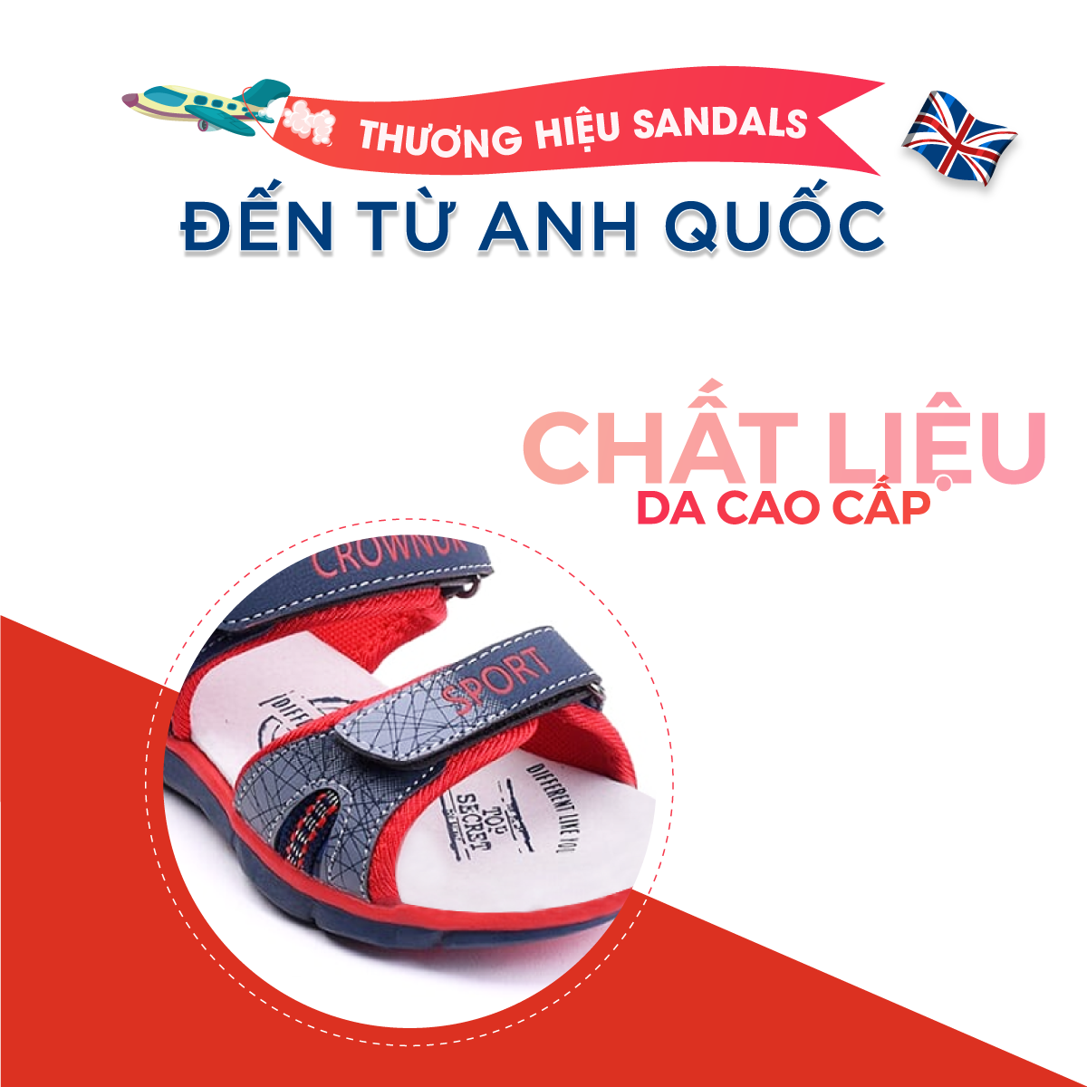 Dép Quai Hậu Cho Bé Trai Đi Học Thời Trang Cao Cấp Crown Space UK Active Sandal CRUK527 Chất Liệu Da Nhẹ Êm Thoáng Khí Thấm Hút Mồ Hôi Cho Trẻ Size từ 26-35/2-14 Tuổi