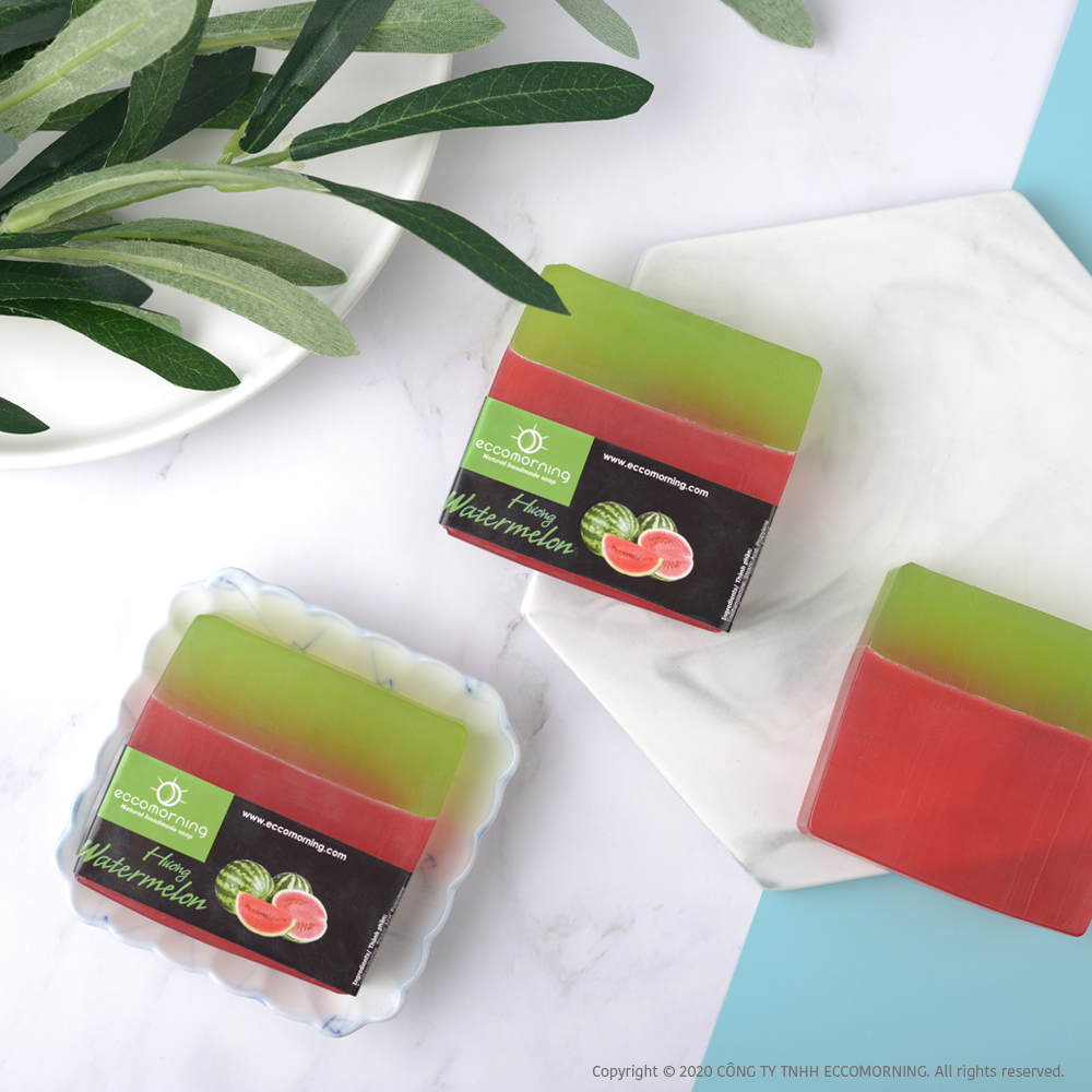 Xà Bông Thiên Nhiên Handmade eccomorning Hình Vuông Hương Dưa Hấu - Watermelon Soap