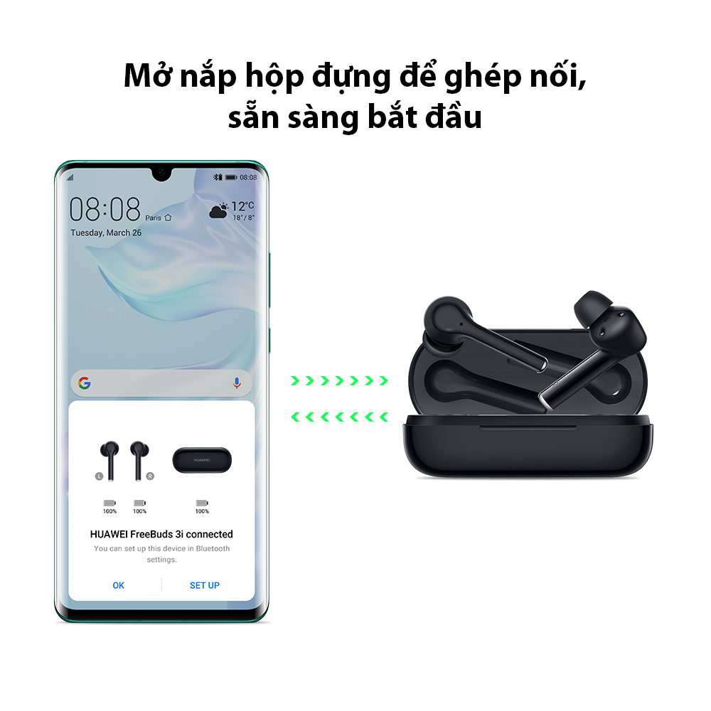 Tai nghe Bluetooth Huawei FreeBuds 3i | Hệ thống 3 Mic khử ồn thông minh | Driver âm thanh lớn | Thiết kế tự nhiên | Dễ dàng đeo | Dễ dàng mang theo | Điều khiển dễ dàng | Mở, kết nối tức thì | Kiểm soát cử chỉ | Hàng Phân Phối Chính Hãng