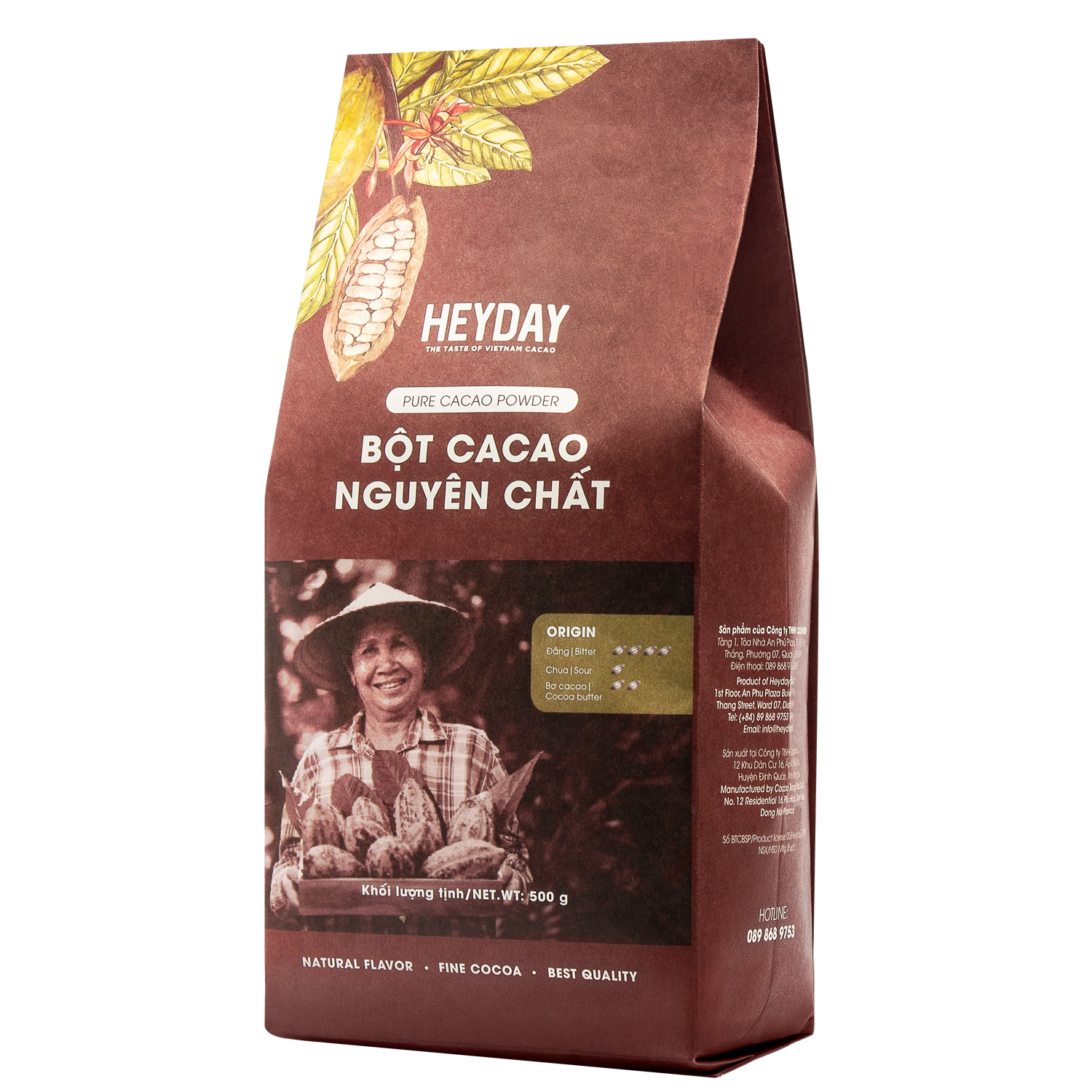 Bột cacao nguyên chất 100% Việt Nam - Dòng Origin thượng hạng túi giấy 500g - Heyday Cacao