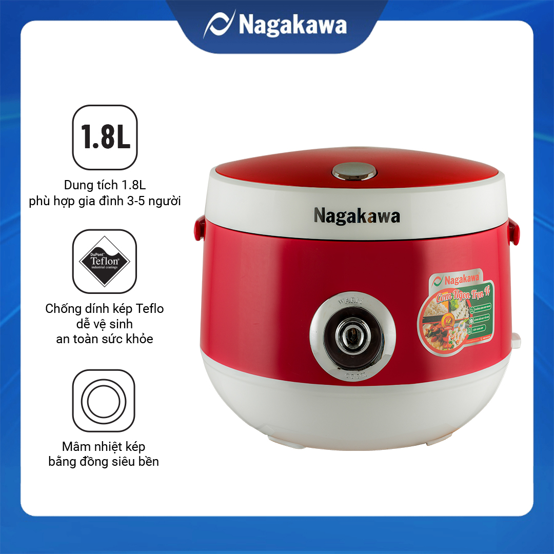 Nồi cơm điện Nagakawa NAG0101 - Màu Đỏ - Hàng chính hãng