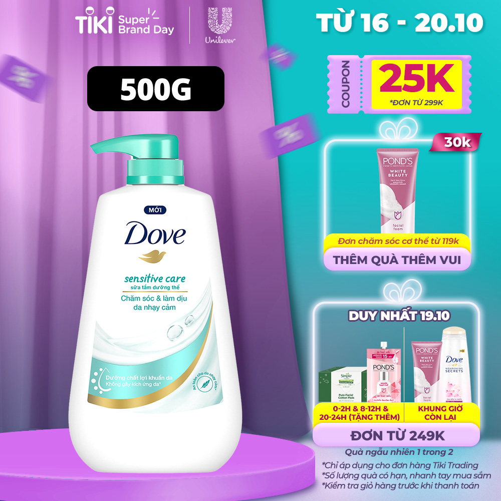 Sữa tắm dưỡng thể Dove Sensitive care chăm sóc da nhạy cảm với công thức không kích ứng da 500g