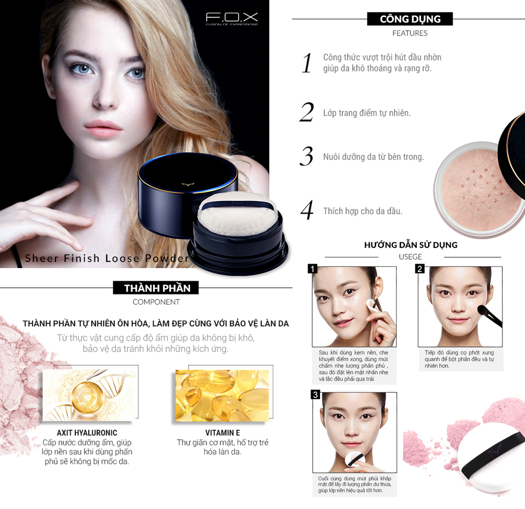 Phấn Phủ FOX Dạng Bột Khoáng Kiềm Dầu Sheer Finish Loose Powder 25g