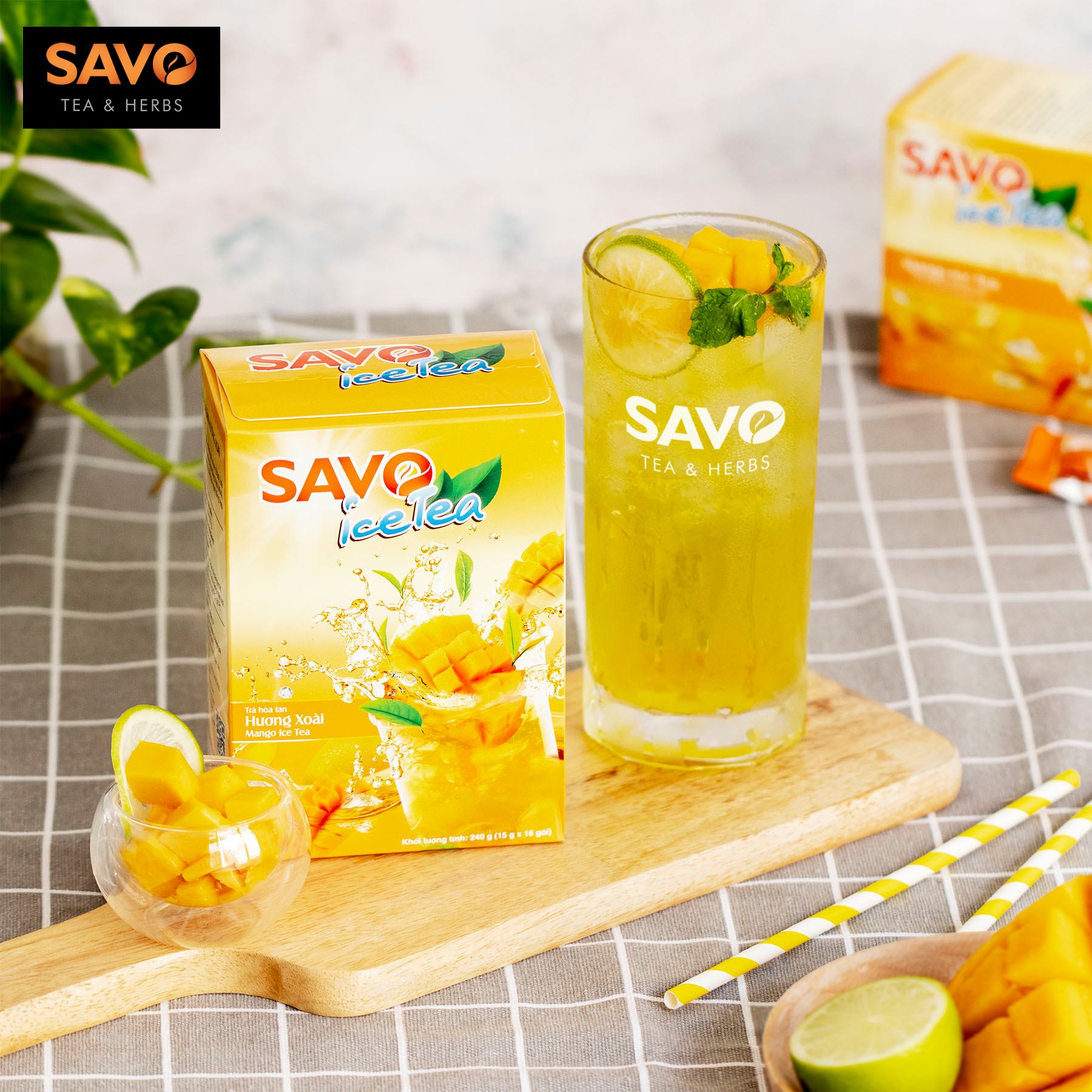 Trà SAVO Ice Tea Xoài - Hộp 16 gói x 15gr