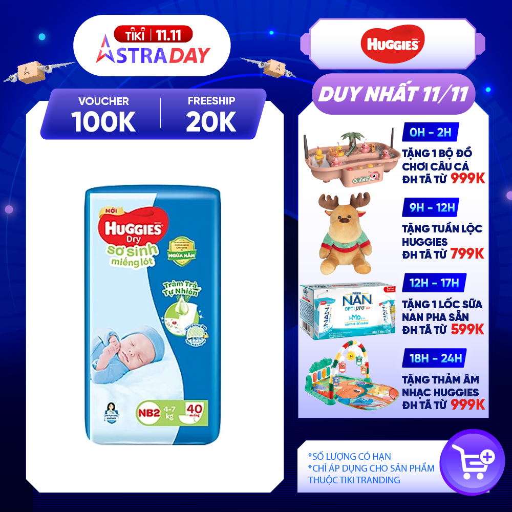 Miếng lót sơ sinh NB2 HUGGIES DRY 40 miếng