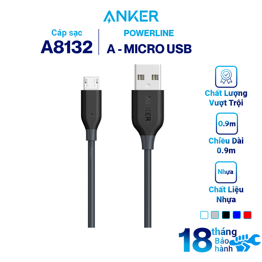 Dây Cáp Sạc Micro USB Anker PowerLine 0.9m - A8132011