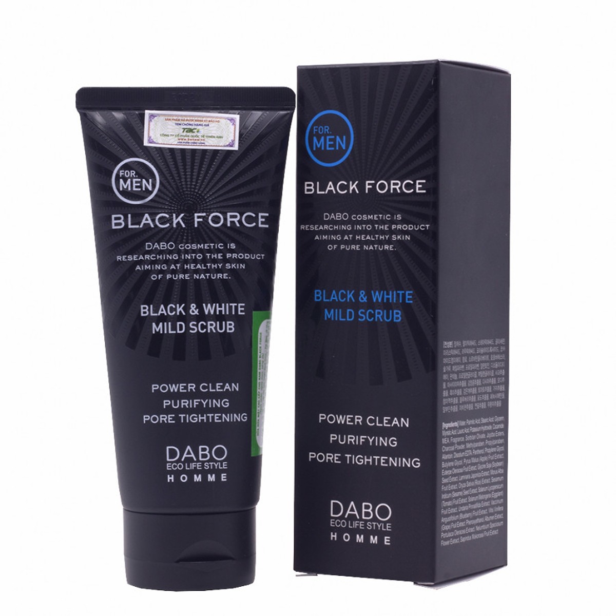 Sữa Rửa Mặt Dành Cho Nam Dabo Black Force Mild Scrub Cleanser Than Hoạt Tính Kháng Khuẩn, Ngừa Mụn, Sạch Nhờn (120ml) - [ Tặng mặt nạ mắt Collagen ]dabo