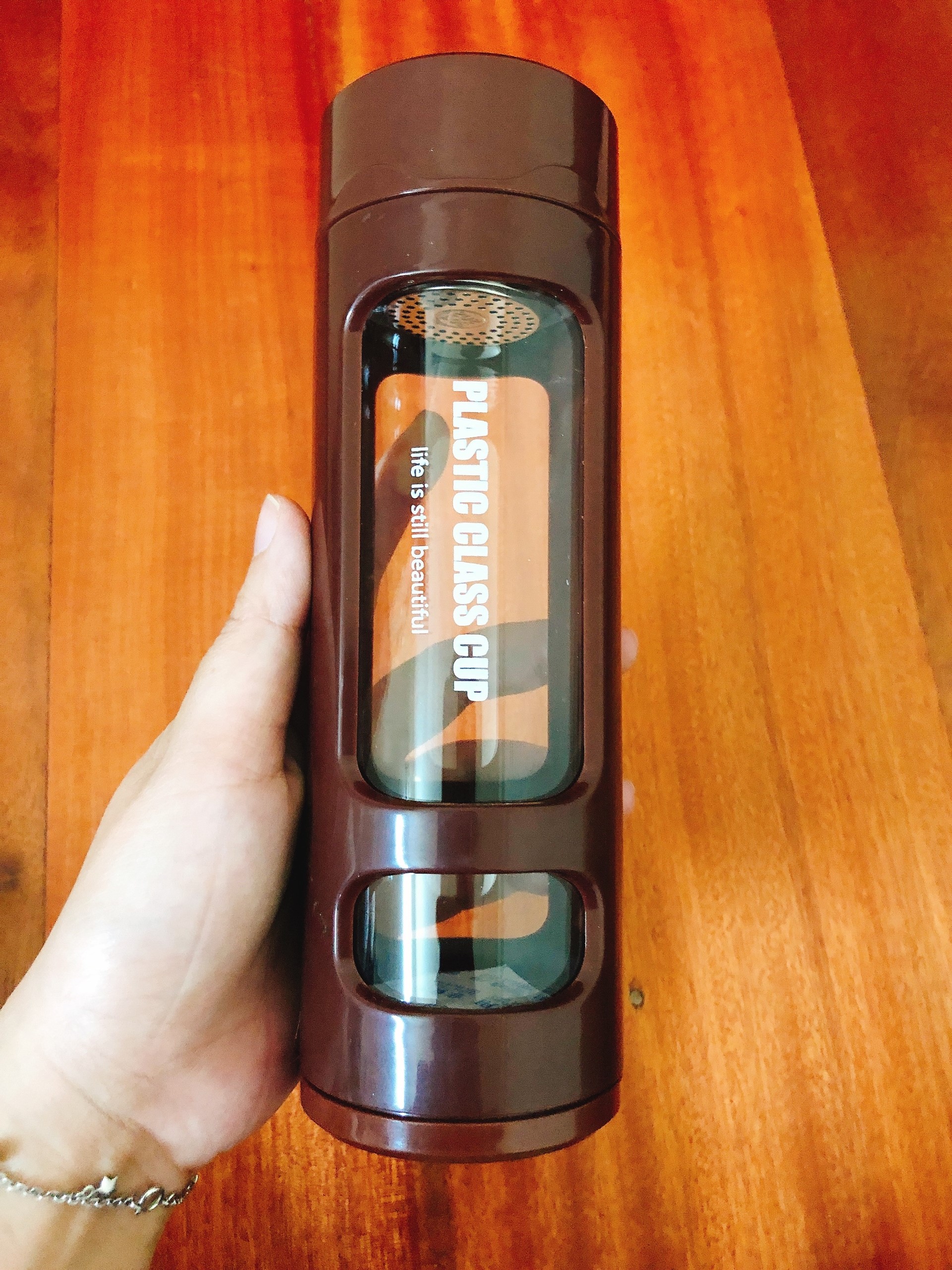 Bình đựng nước 2 lớp chống rơi vỡ, có ngăn lọc trà inox, dung tích 400ml - màu giao ngẫu nhiên