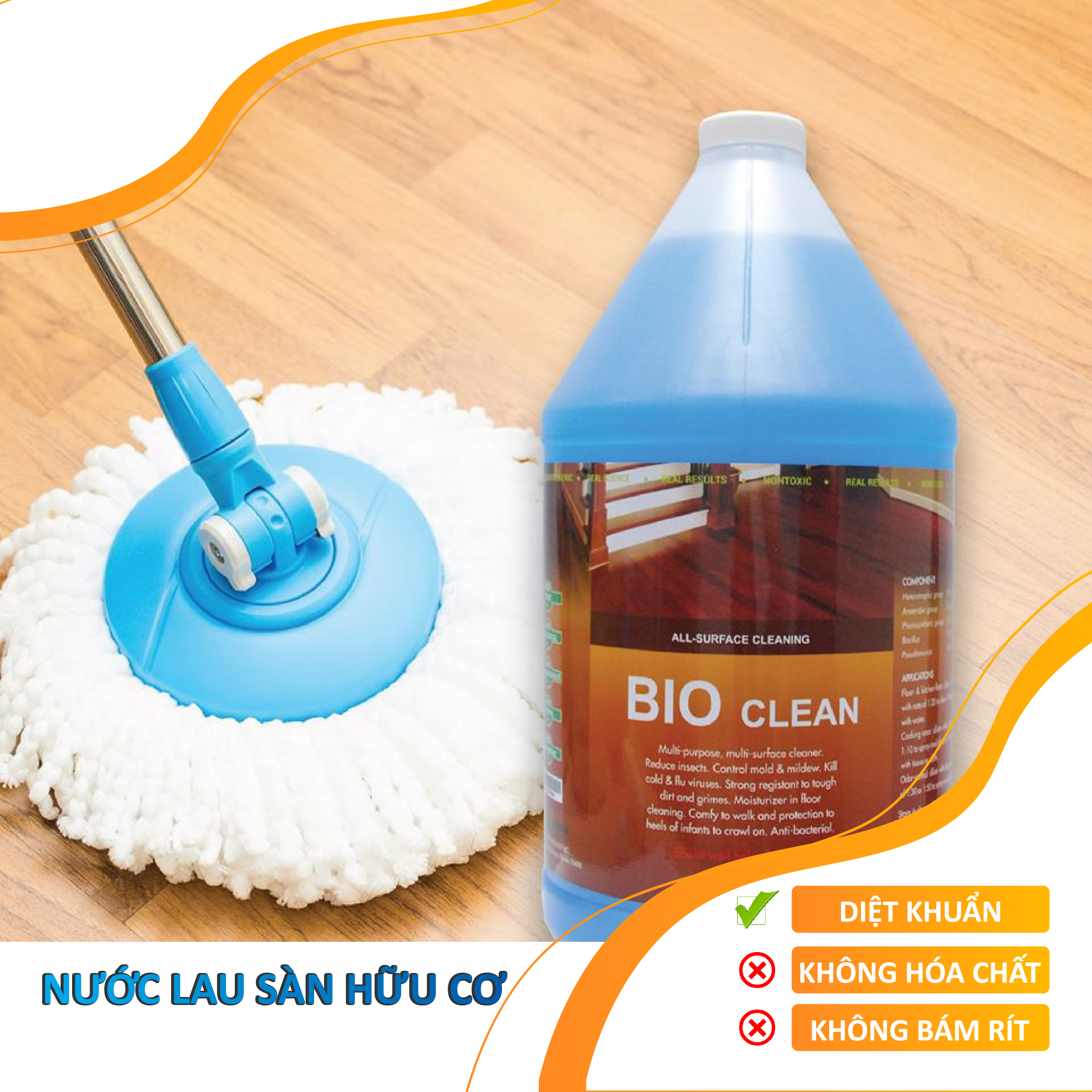 Nước Lau Sàn, Khử Mùi Sinh Học Hữu Cơ BIO CLEAN (Chai 2 lít)