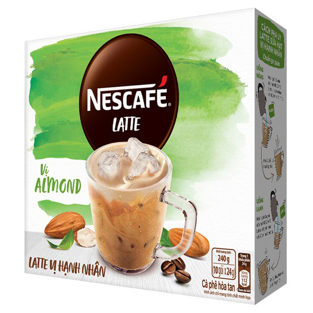 Cà phê hòa tan Nescafé Latte sữa hạt vị hạnh nhân (Hộp 10 gói x 24g) - [BAO BÌ MỚI]