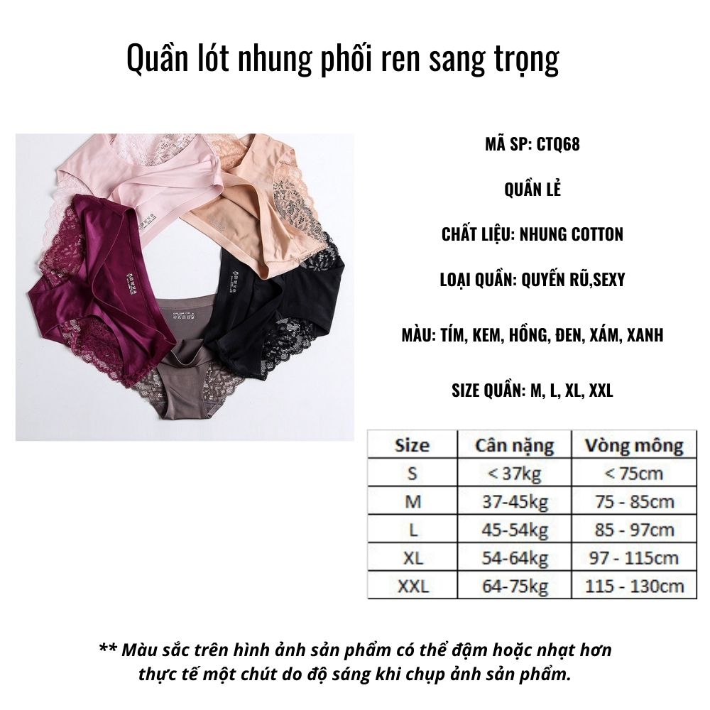 Quần lót nhung phối ren sang trọng.