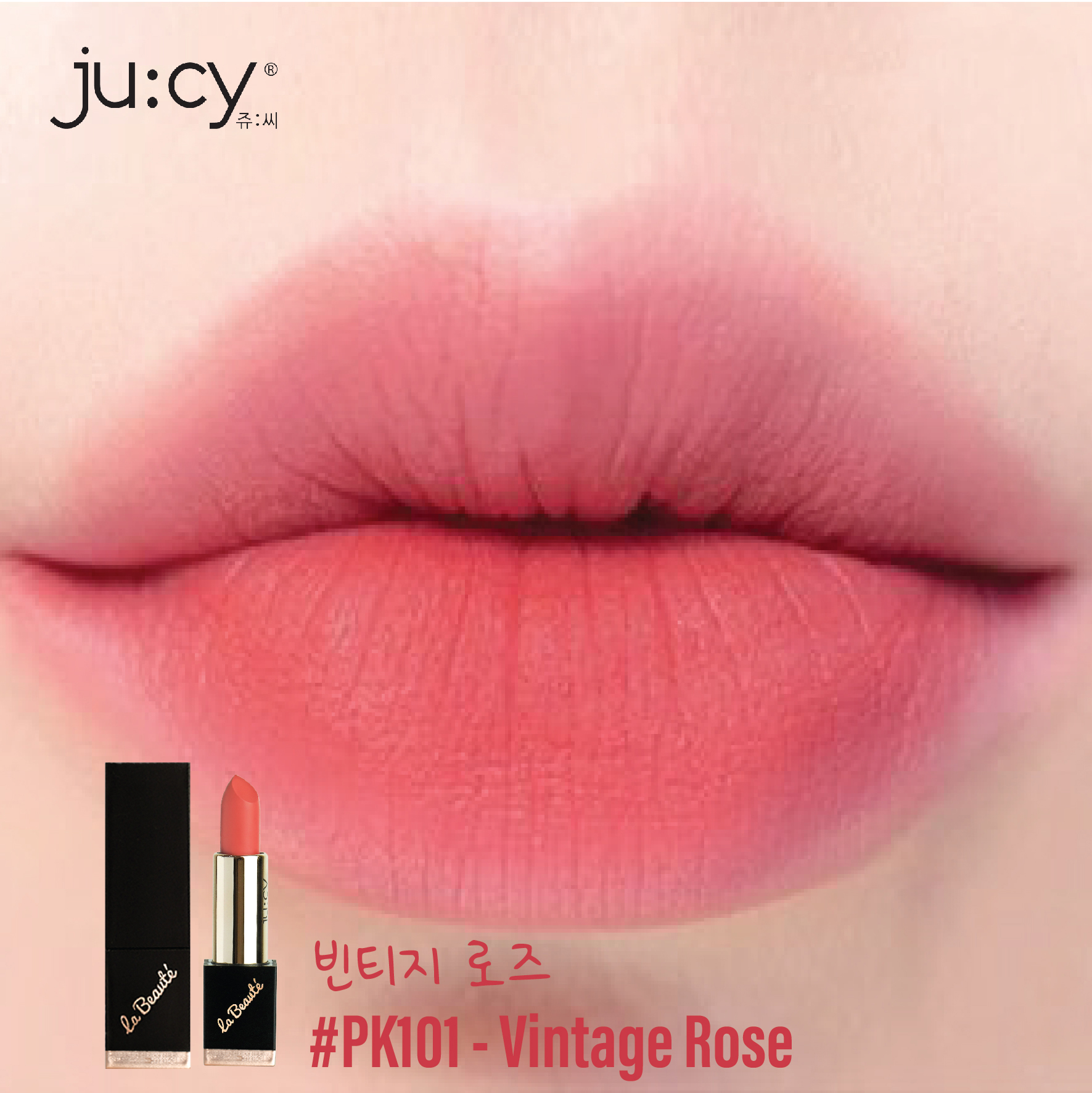 (HÀNG CHUẨN HÃNG) Son lì KHÔNG CHÌ Hàn Quốc Ju:cy Vintage Rose_Hồng Đào Đất chuẩn màu, không lộ vân, bền màu đến 10 giờ, không gây khô, thâm môi