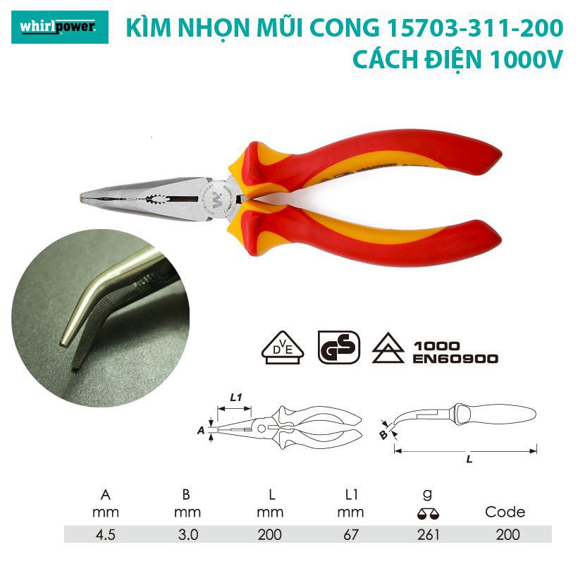 KÌM NHỌN MŨI CONG CÁCH ĐIỆN 1000V WHIRLPOWER 15703-311-200