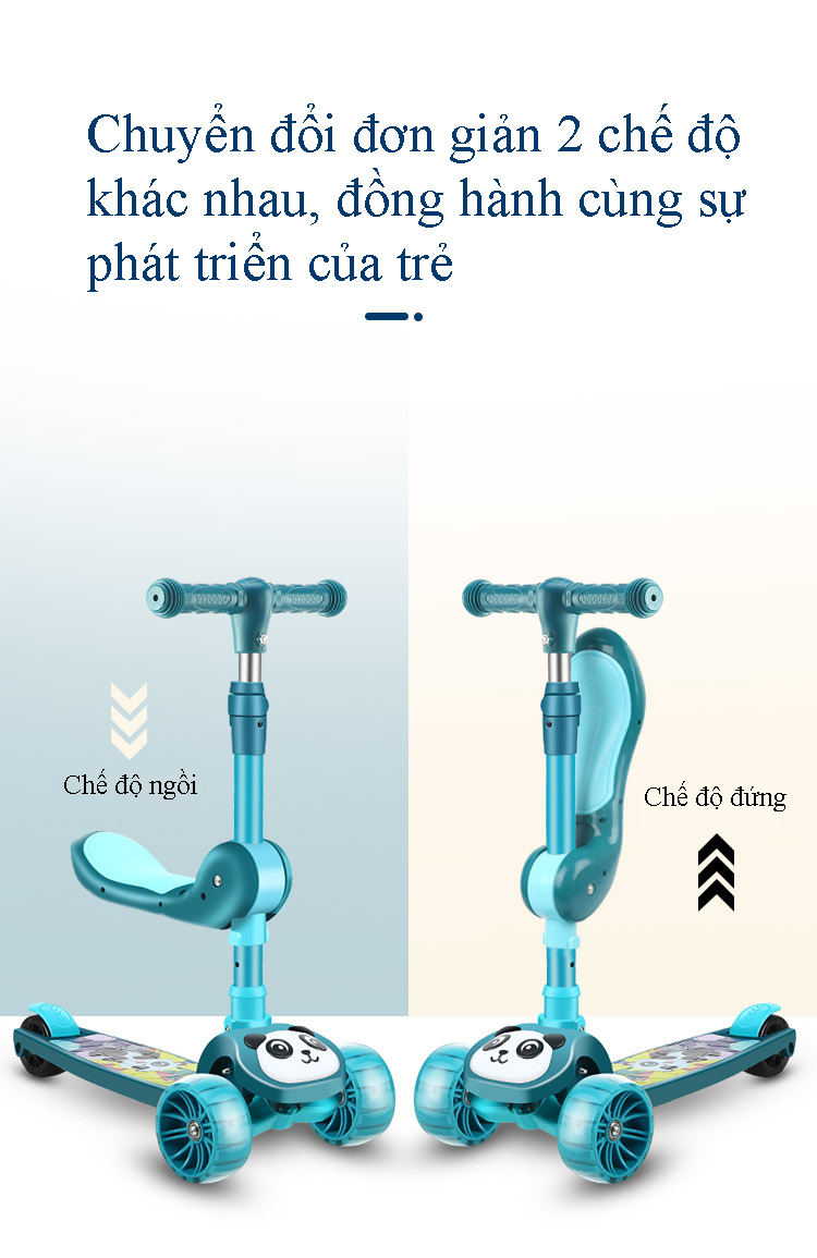 Xe Trượt Scooter Trẻ Em Có Ghế Gấp Gọn 3 Bánh Phát Sáng, Có Nhạc Và Đèn Báo, Dành Cho Bé Từ 2-12 Tuổi