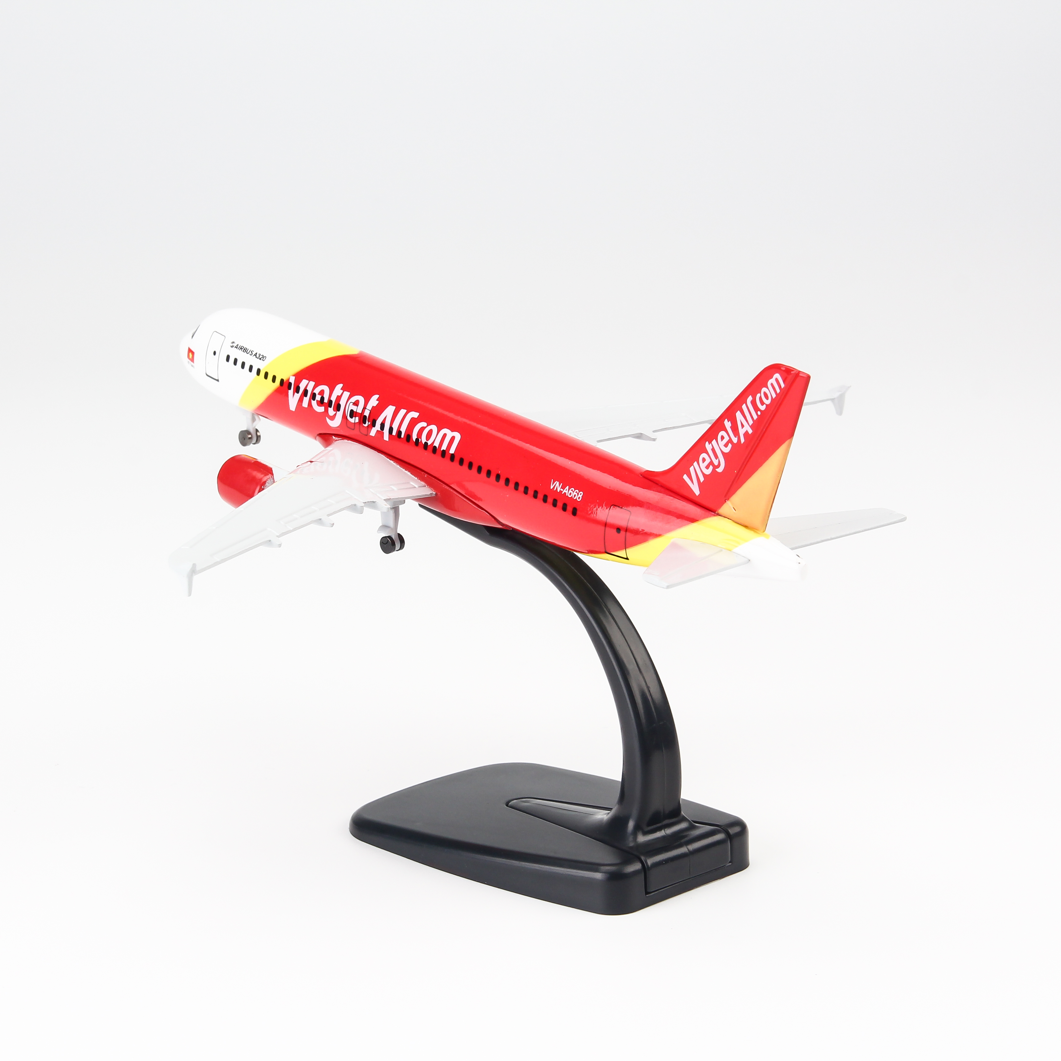 Mô hình máy bay A320 Vietjet Airlines (20cm) (Trắng Đỏ Vàng,có bánh )