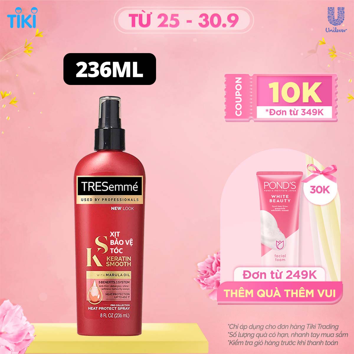 Xịt bảo vệ TRESEMME Keratin Smooth Xịt dưỡng tóc tạo kiểu Dầu dưỡng tóc Marula &amp; Keratin Bảo vệ tóc khỏi nhiệt độ cao 236ml