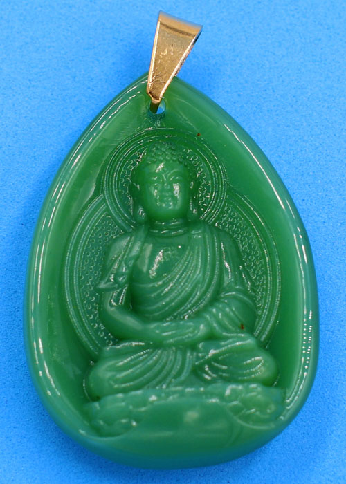 Hình ảnh Mặt dây chuyền phật Dược Sư Như Lai đá Obsidian xanh 4cm - vị Phật thầy thuốc