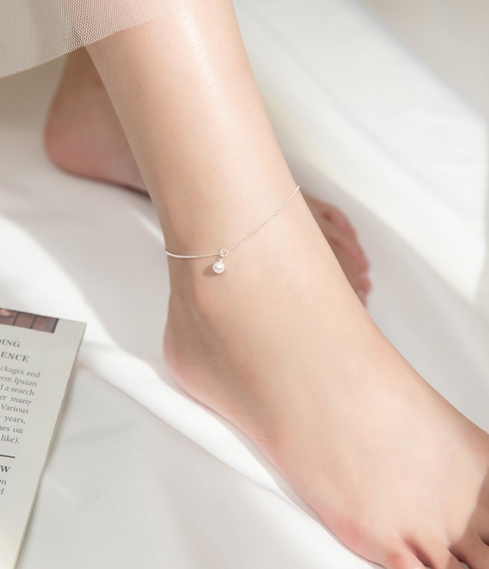 Lắc Chân Bạc Nữ Cao Cấp Hạt Tròn LCBN214 + Tặng hộp đựng lắc + Tặng khăn lau bạc