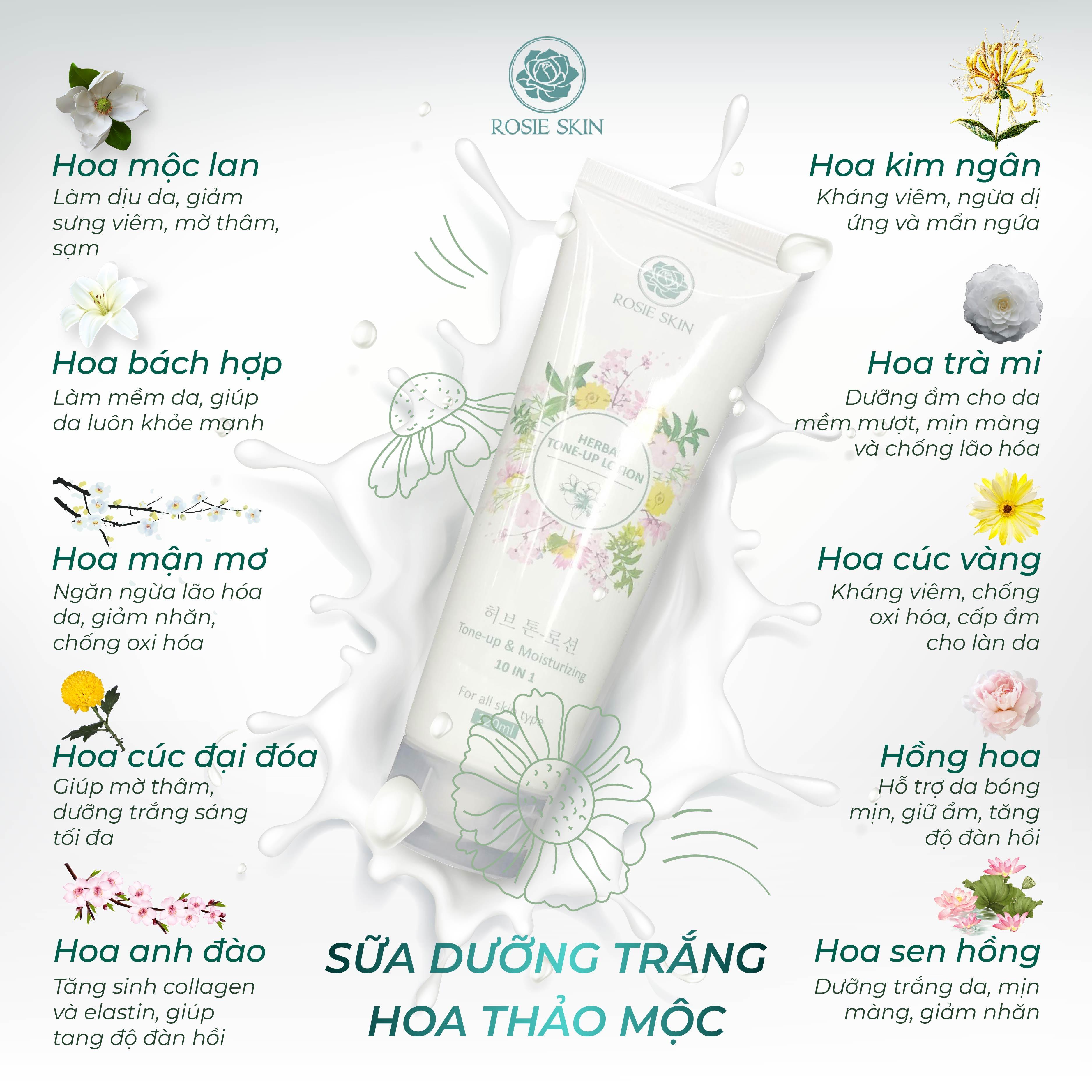 Sữa Dưỡng Trắng Da Toàn Thân Hoa Thảo Mộc- Body Lotion Cream Rosie Skin 120ml