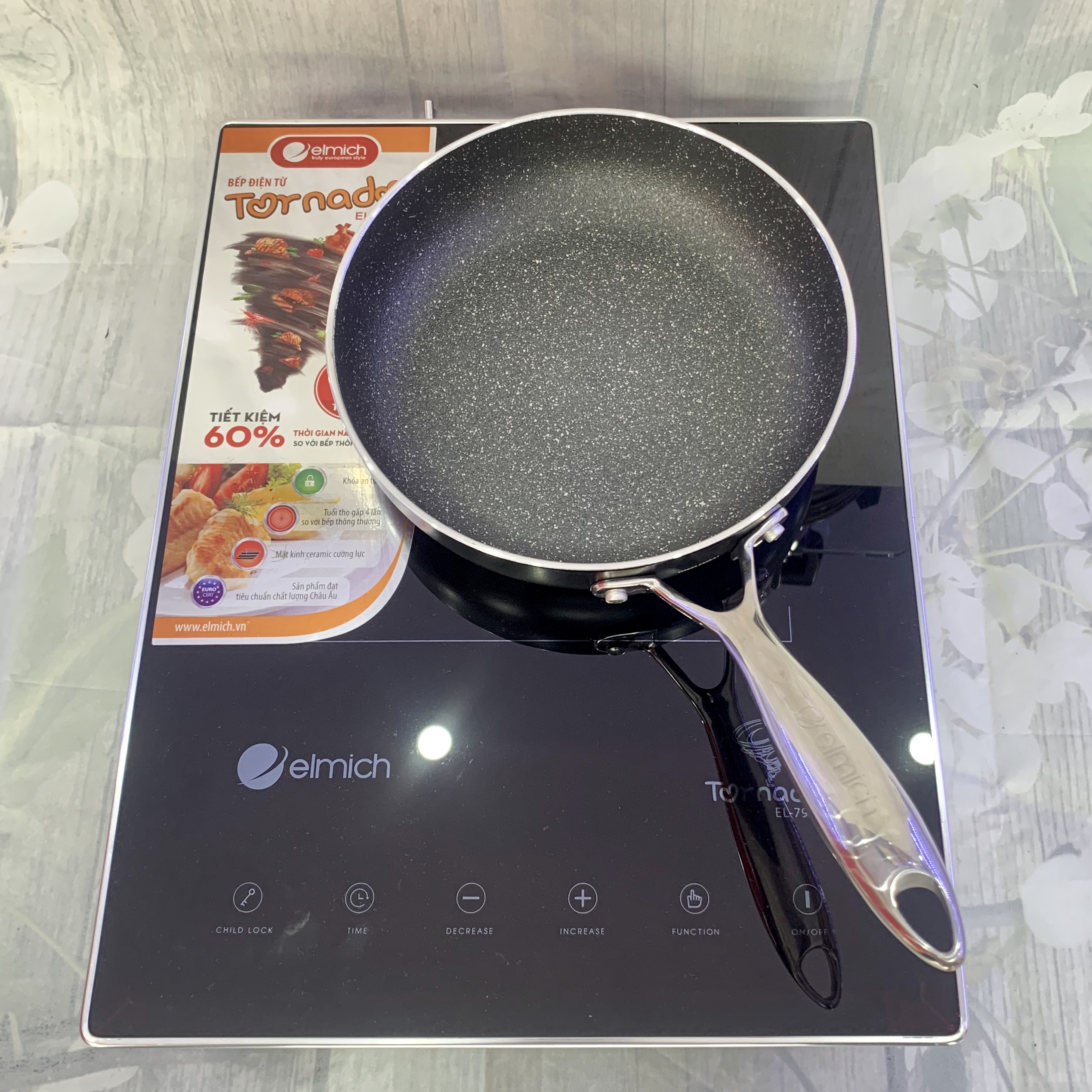 Chảo vân đá tự nhiên Chống Dính, Đáy Full Từ Elmich Opal EL-380x
