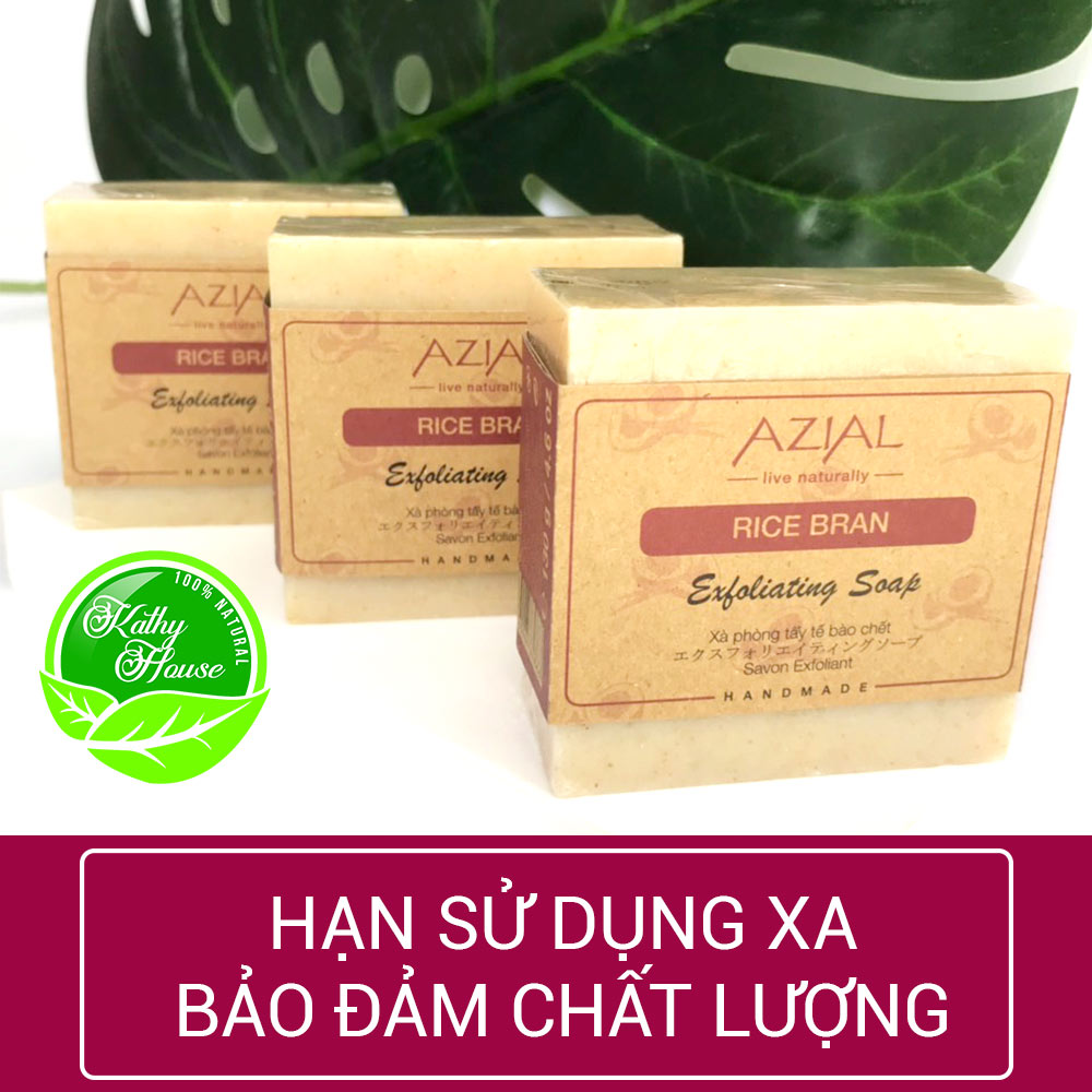 Xà phòng cám gạo AZIAL Rice Bran Exfoliating Soap, xà bông cục tẩy tế bào chết nhẹ nhàng, dưỡng da sáng mịn, hương tinh dầu Sả Chanh tươi mát