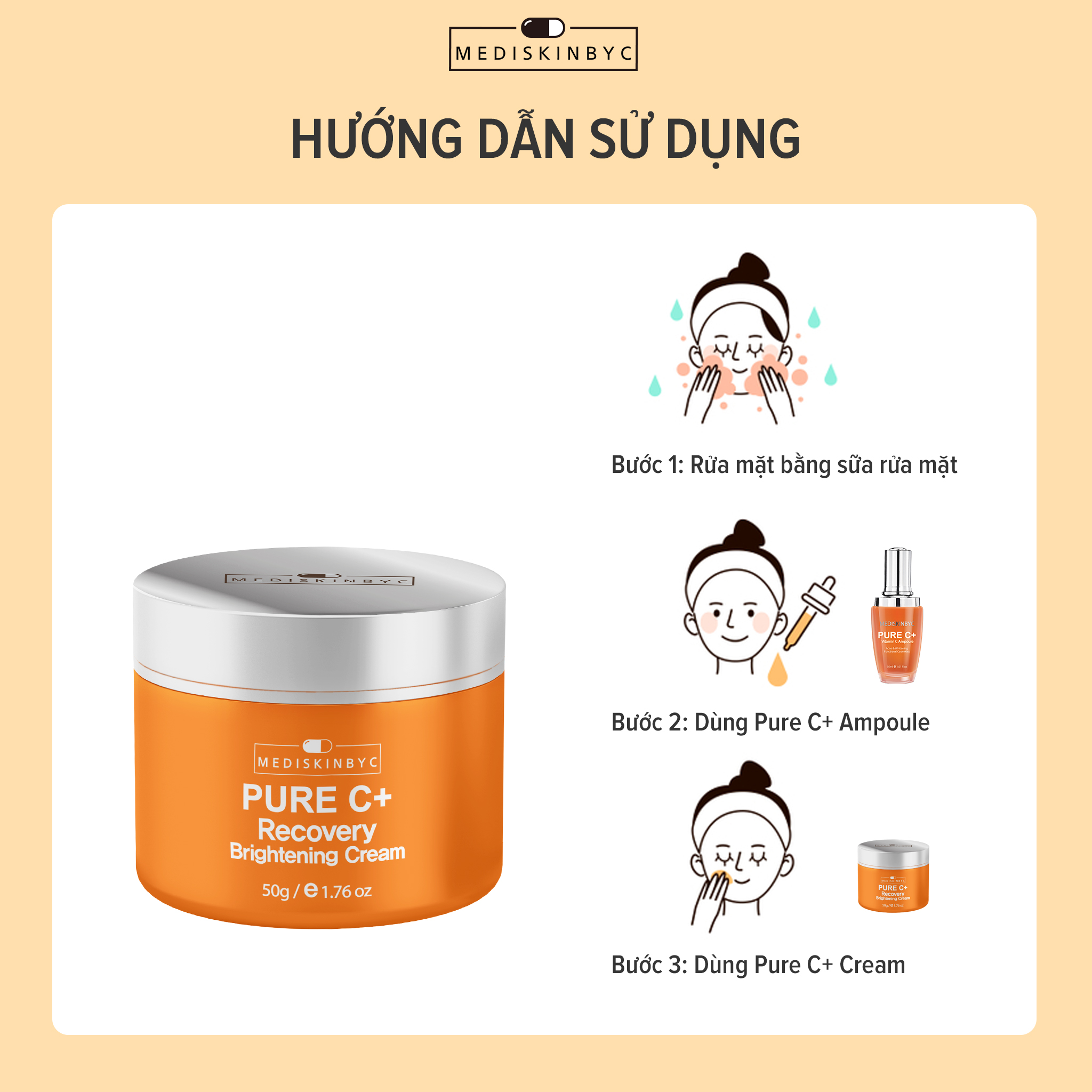 Kem Dưỡng Trắng Da  MEDISKINBYC Pure C+ Recovery Brightening Cream 50g