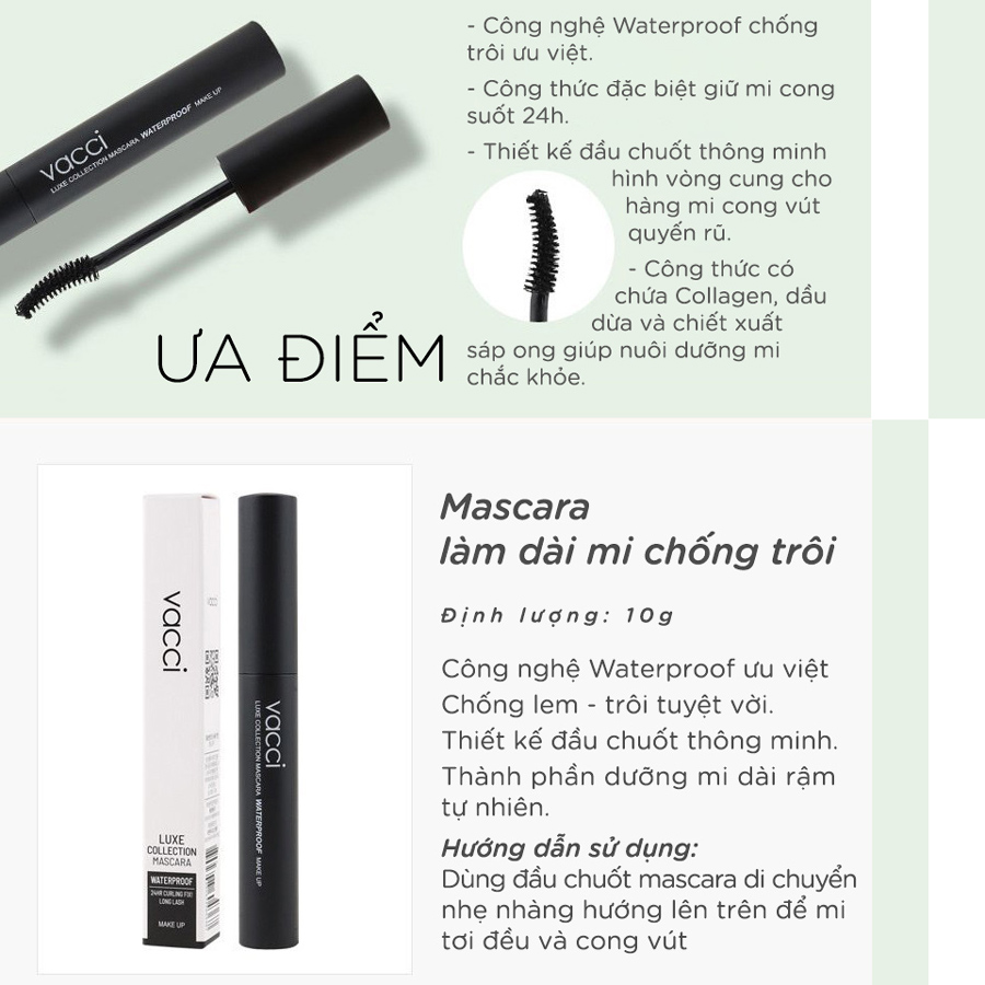 MASCARA VACCI - NỐI DÀI, DÀY MI, KHÔNG LEM KHÔNG TRÔI TRONG NƯỚC - LUXE COLLECTION MASCARA WATERPROOF