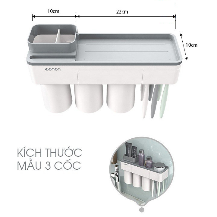 Kệ Nhà Tắm Thông Minh 3 Cốc kèm Dụng Cụ Nhả Kem Đánh Răng Tự Động